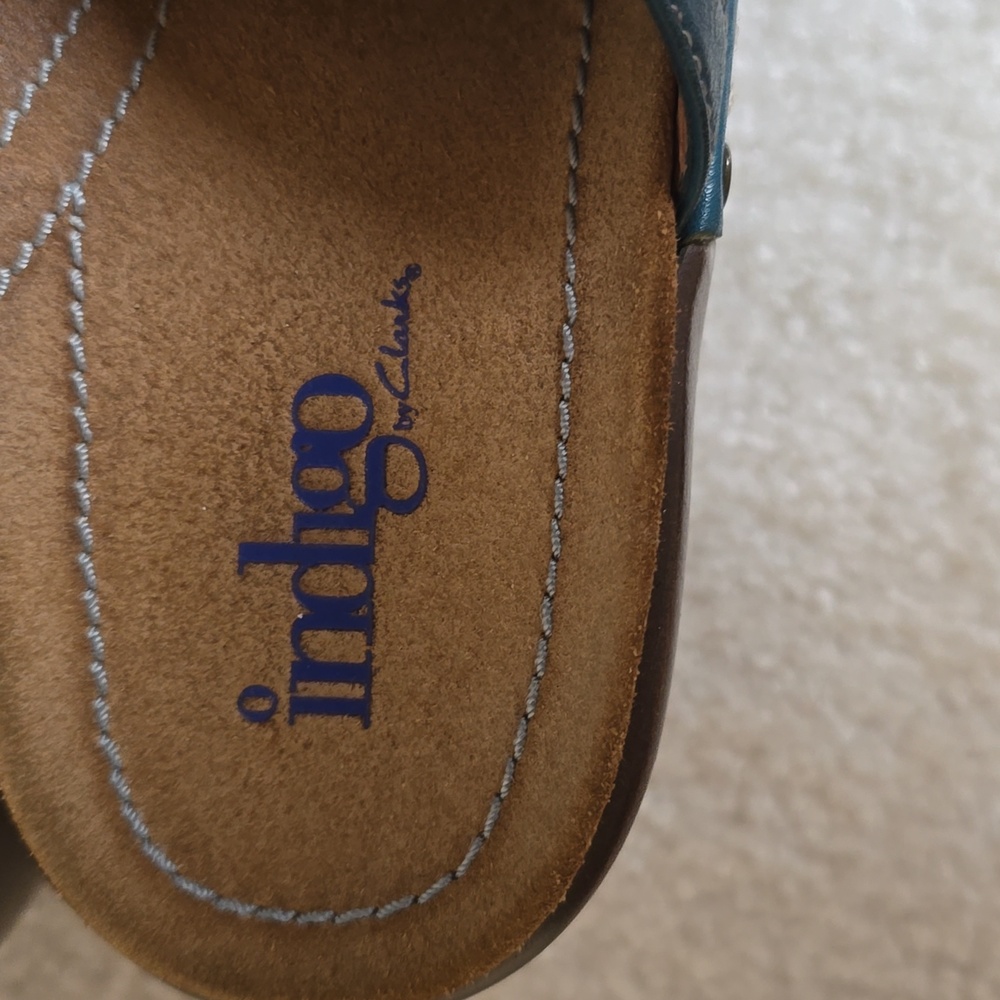Womens Clarks Teal Blue Leather Clogs - Picture 3 of 5